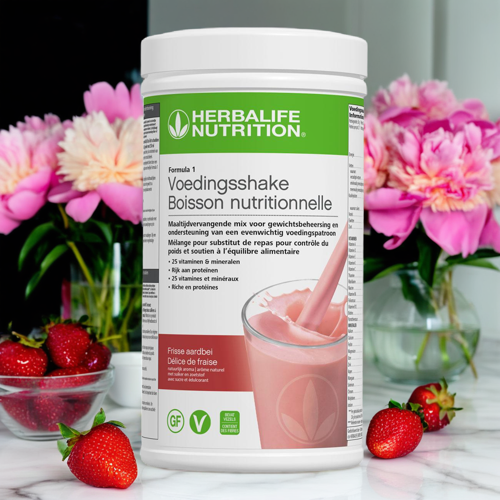 Herbalife Formule 1 Strawberry Delight shake — fris en zomers